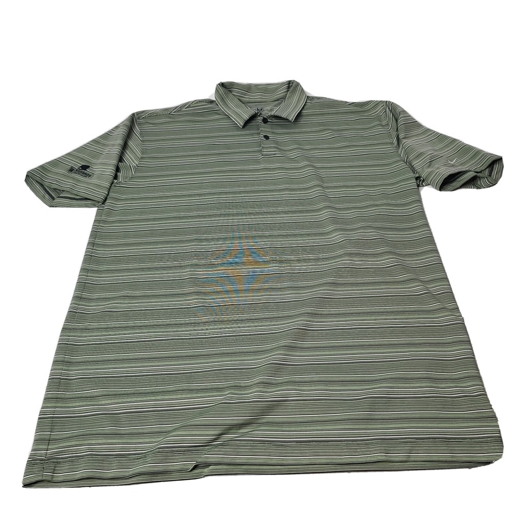 Nike Fit-Dry Golf 2XL Green Striped Polo Button Up Stretch Wickenburg Golf Club